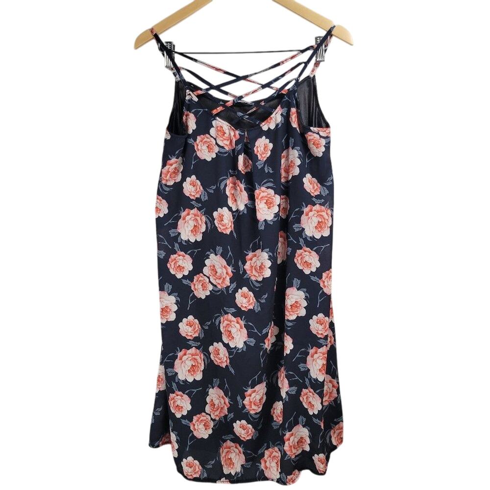 Womens Navy Blue Floral Criss Cross Front Cami Dress Size Medium - Picture 2 of 7